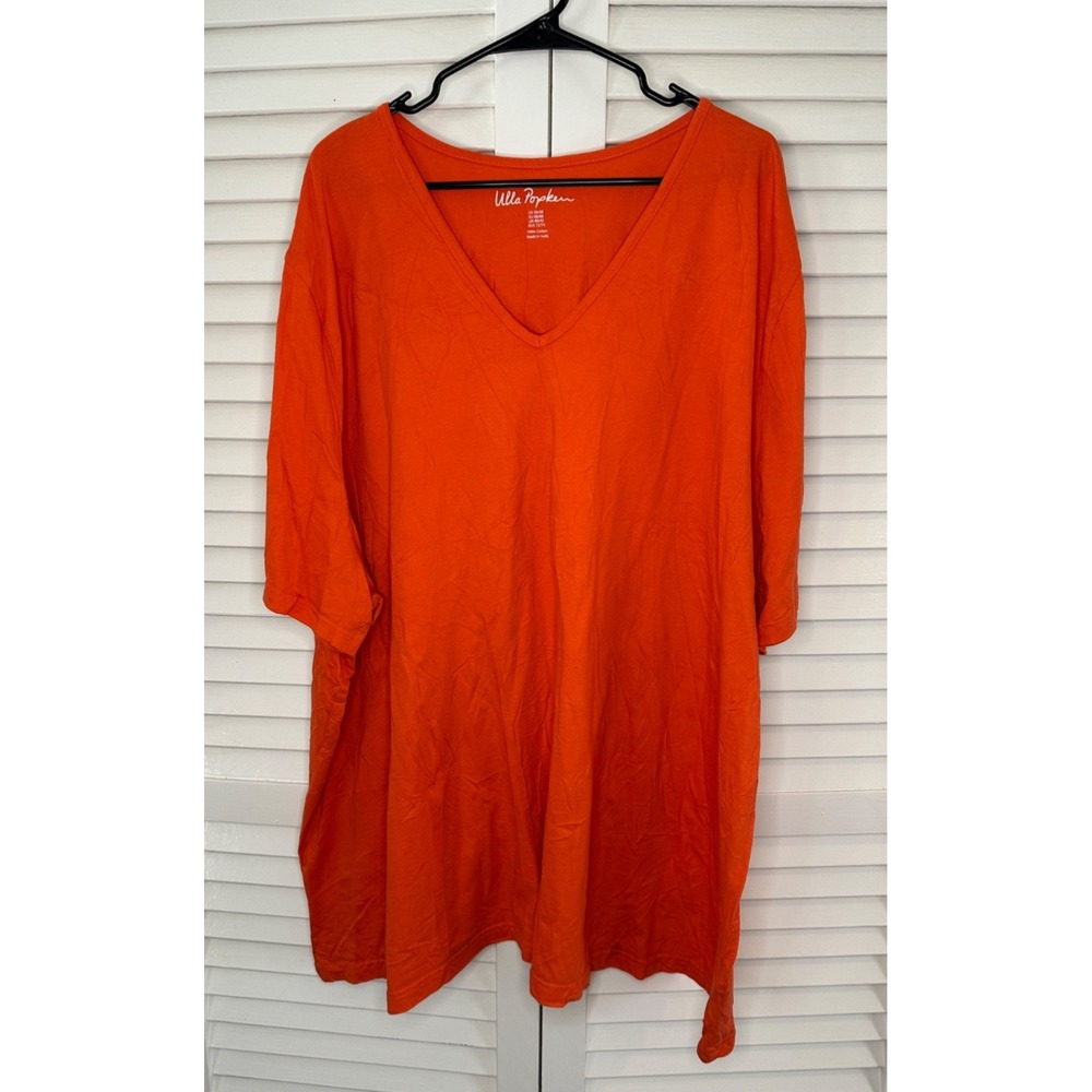 Ulla Popken Size 36/38 Orange 100% Cotton V-Neck Short Sleeve T-Shirt Top